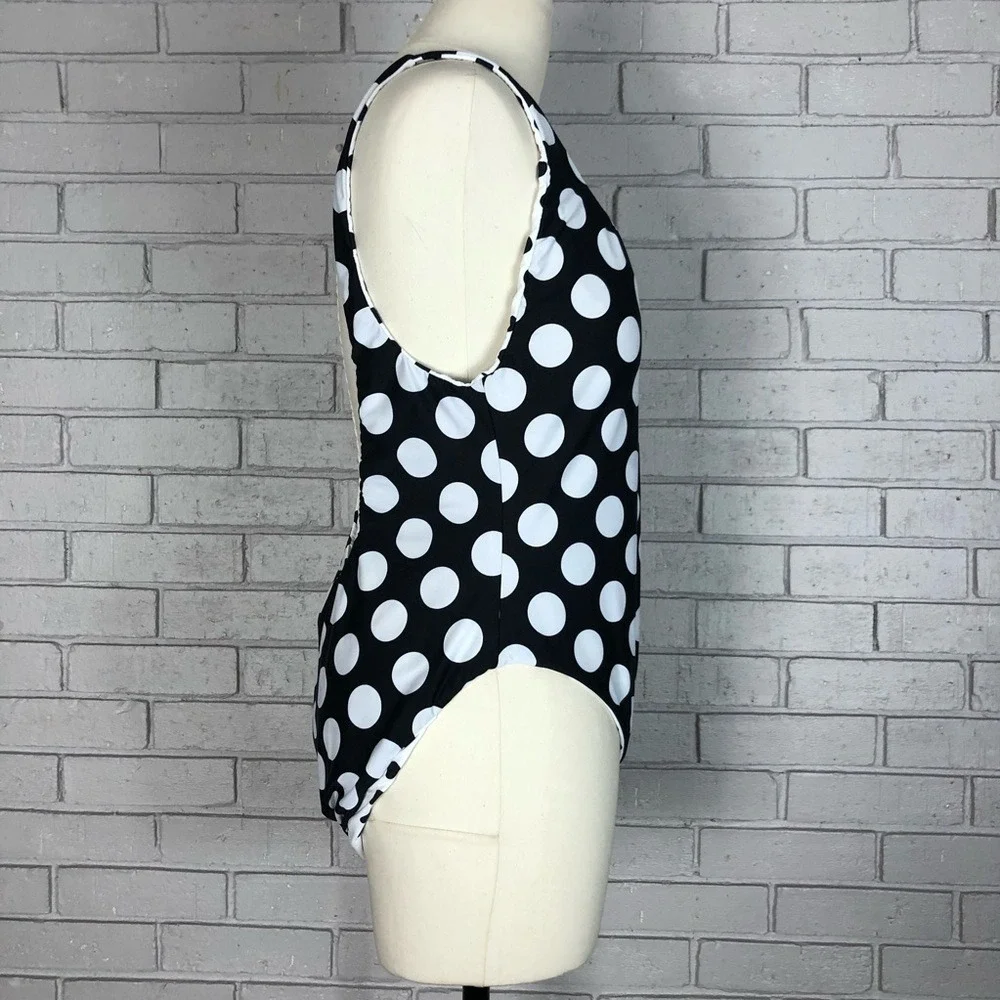 La Blanca Reversible Polka Dot One Piece Swimsuit‎ Black White  | Size 16